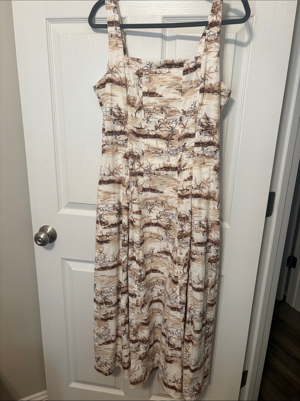 Abercrombie & Fitch Cream and Brown Printed Midi Dress
